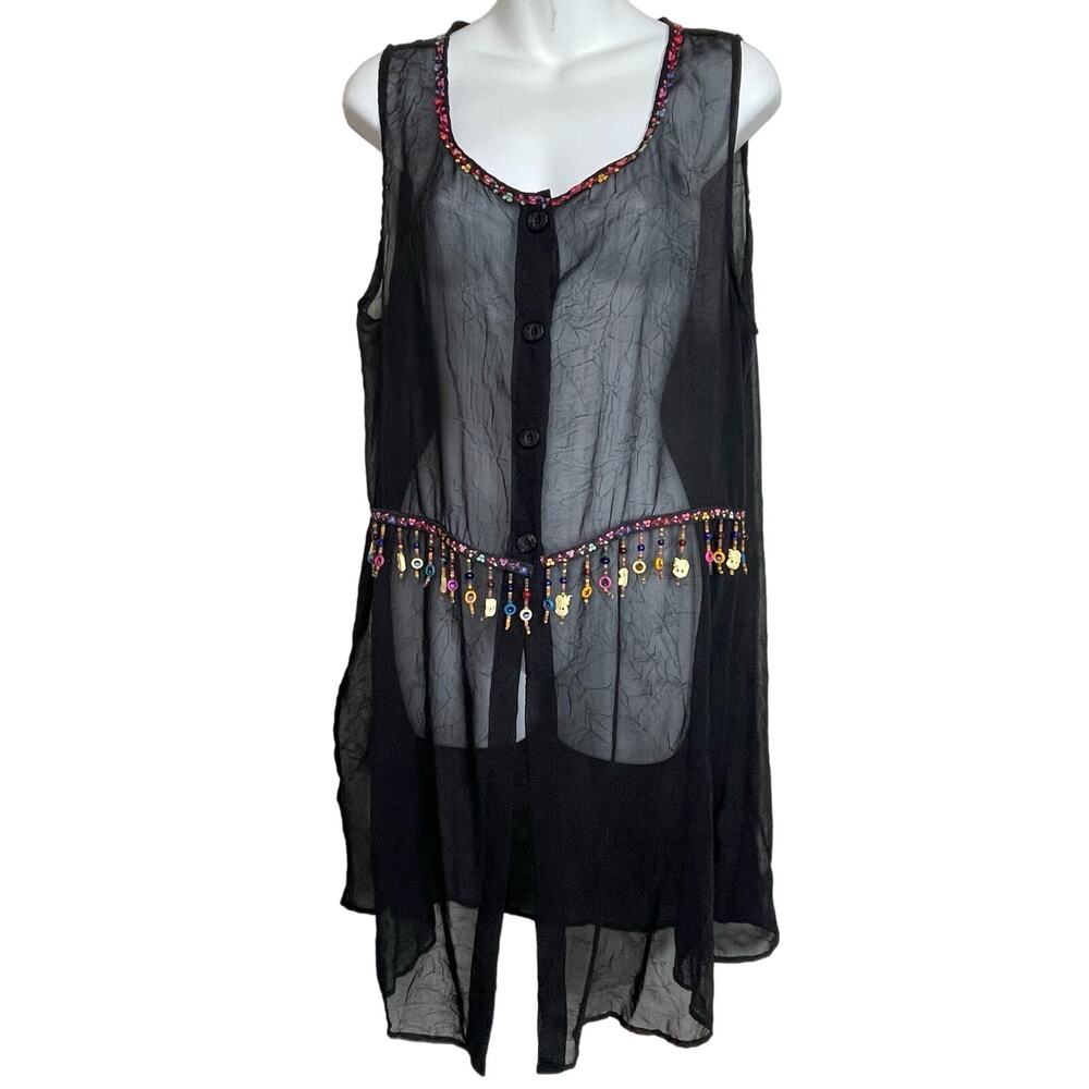 Vintage Isabel LA by‎ Shawn Sheer Button Popover Beaded Tunic Top One Size
